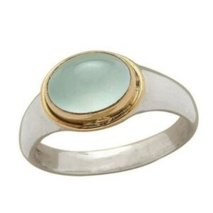 Burmese Jade/Jadeite 3.35-carat Gemstone 925 Sterling Silver, 14K Gold Ring